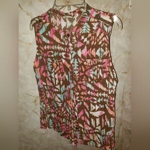 Colorful Patterned Sleeveless Blouse